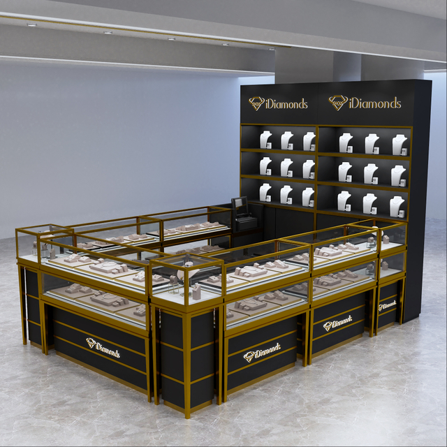 Quiosco negro de joyería de dos pisos